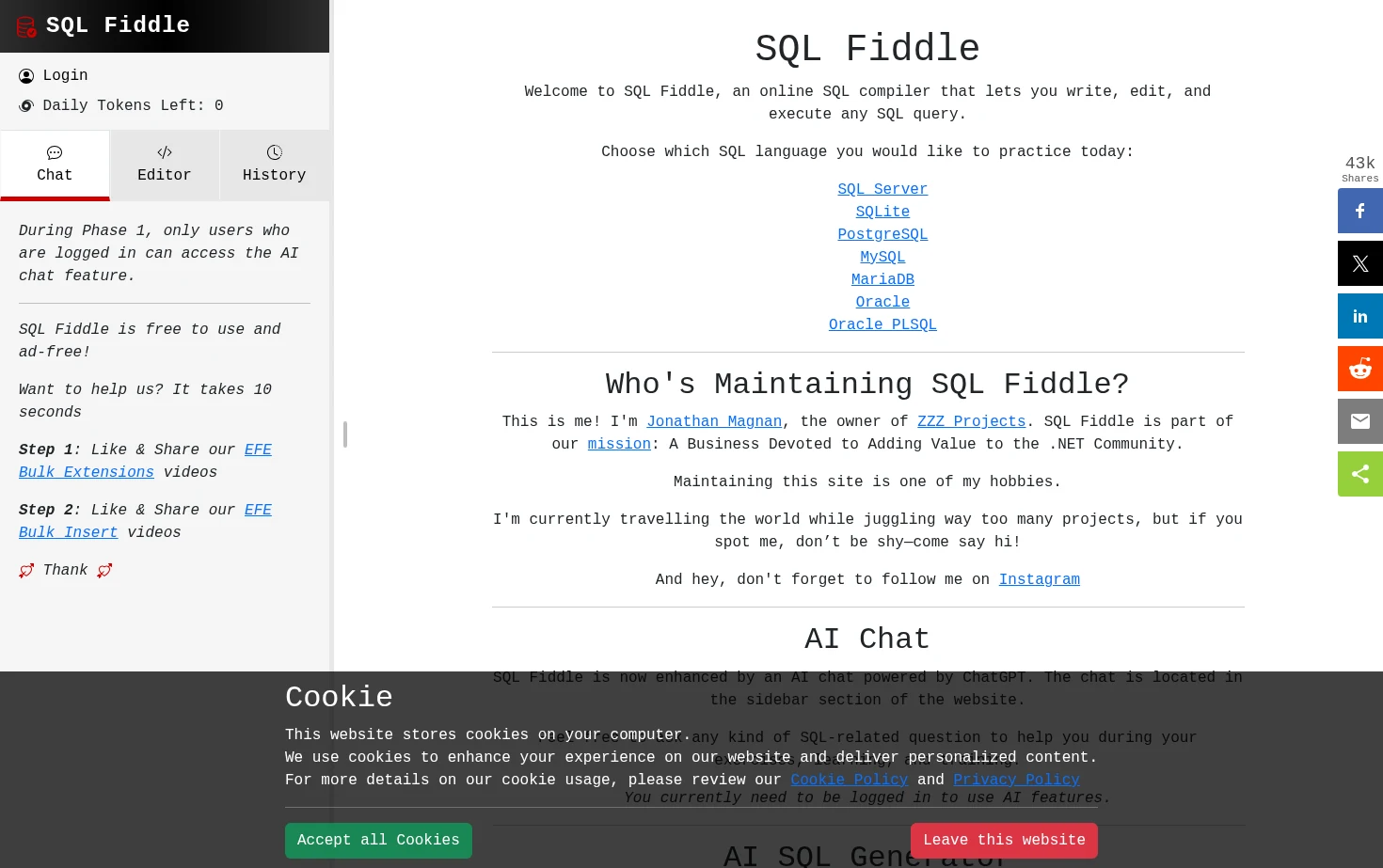 SQL Fiddle 页面快照